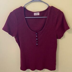 T.La Maroon Short Sleeved Henley